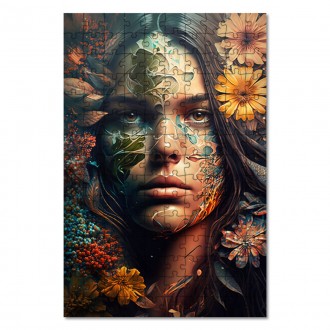 Drevené puzzle Žena v kvetoch