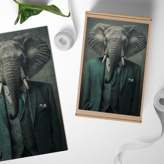 Drevené puzzle Slon v obleku