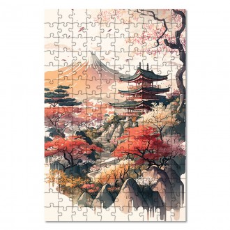 Drevené puzzle Japonský chrám pred Fudži