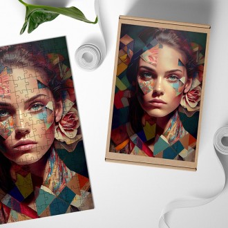 Drevené puzzle Tvár ženy v mozaike 1