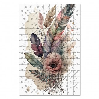 Drevené puzzle Koláž kvetov a peria 1