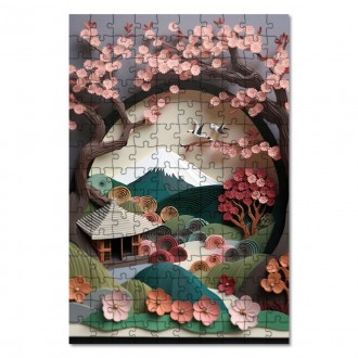 Drevené puzzle Papierová krajina - sakury
