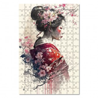 Drevené puzzle Japonské dievča so sakurami 2