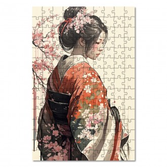 Drevené puzzle Japonské dievča v kimone