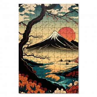 Drevené puzzle Slnko nad Fuji 1