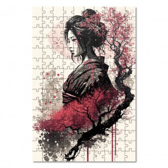 Drevené puzzle Japonské dievča so sakurami