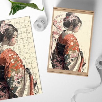 Drevené puzzle Japonské dievča v kimone