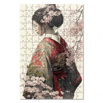 Drevené puzzle Japonské dievča v kimone 1