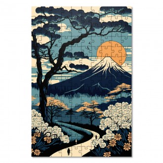 Drevené puzzle Slnko nad Fuji 2