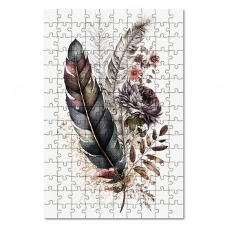 Dřevěné puzzle Koláž květin a peří 4