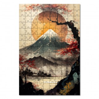 Drevené puzzle Západ slnka nad japonskom