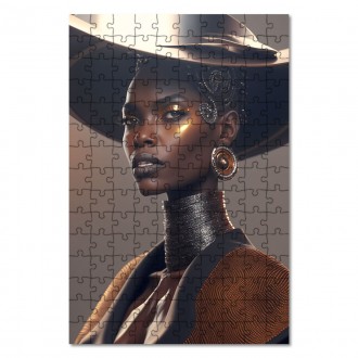 Drevené puzzle Modelka v klobúku 2
