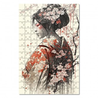 Drevené puzzle Japonské dievča so sakurami 1