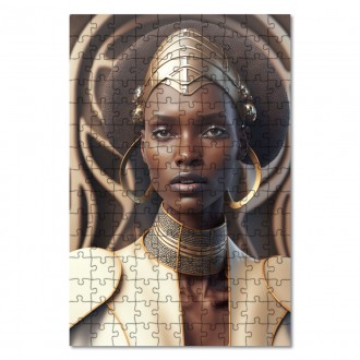 Drevené puzzle Africká žena v tradičnej róbe 1
