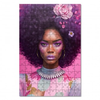 Drevené puzzle Afro s kvetinami