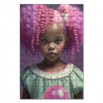 Drevené puzzle Dievča s ružovými vlasmi