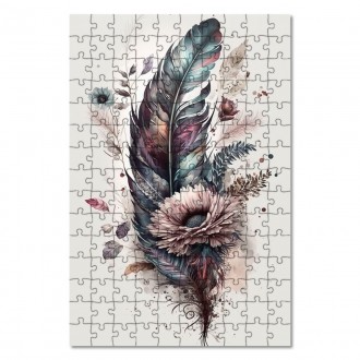 Drevené puzzle Koláž kvetov a peria