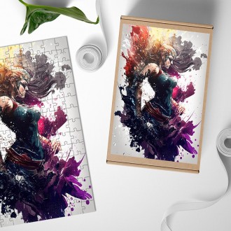 Drevené puzzle Valkýra vo víre farieb