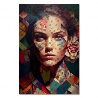 Drevené puzzle Tvár ženy v mozaike 1