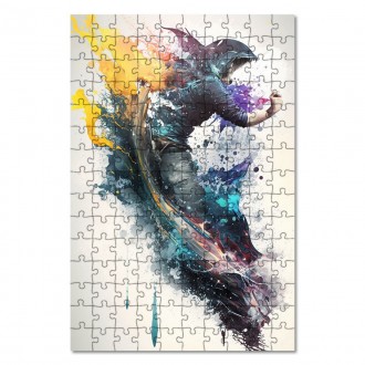 Drevené puzzle Muž v kapucni vo víre farieb