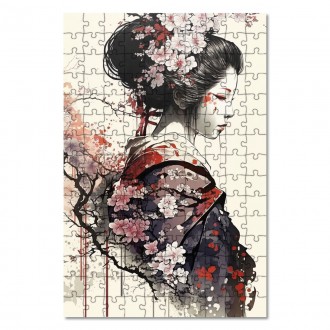 Drevené puzzle Japonské dievča so sakurami 3