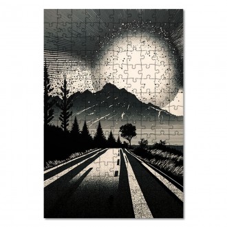 Drevené puzzle Čiernobiela cesta