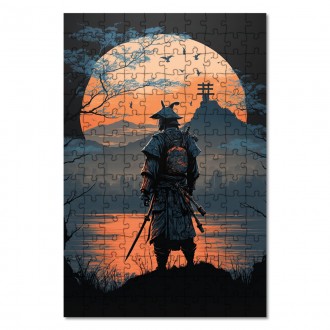 Drevené puzzle Samuraj pri západe slnka