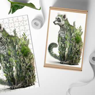 Drevené puzzle Prírodný lemur