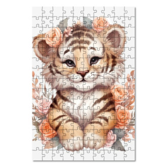 Drevené puzzle Mláďa tigra v kvetoch