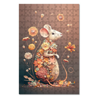 Drevené puzzle Kvetinová myš