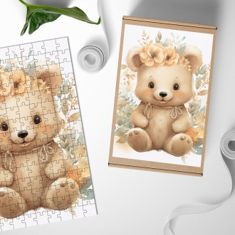 Drevené puzzle Mláďa medveďa v kvetoch