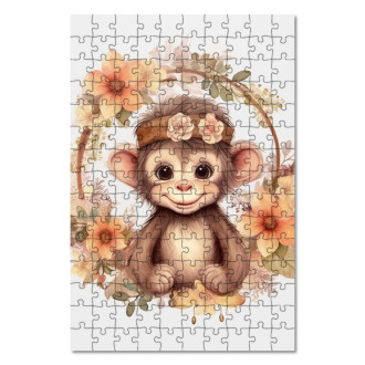 Drevené puzzle Mláďa opičky v kvetoch