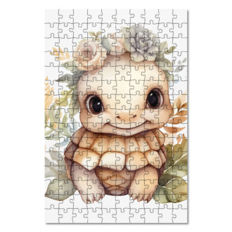Drevené puzzle Mláďa korytnačky v kvetoch