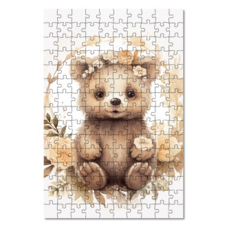 Drevené puzzle Mláďa grizzlyho v kvetoch