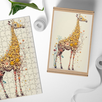 Drevené puzzle Kvetinové žirafa