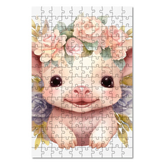Drevené puzzle Mláďa ošípanej v kvetoch