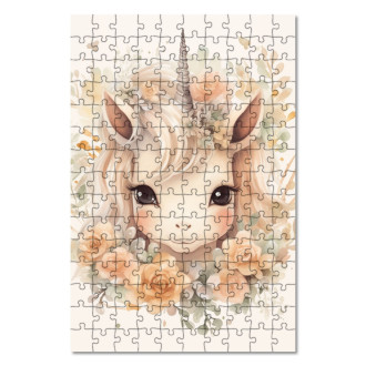 Drevené puzzle Mláďa jednorožca v kvetoch