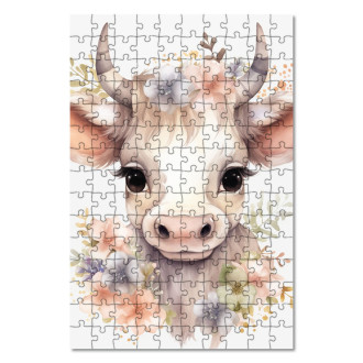 Drevené puzzle Mláďa kravy v kvetoch