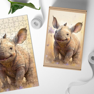Drevené puzzle Akvarelový nosorožec