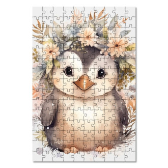 Drevené puzzle Mláďa tučniaka v kvetoch