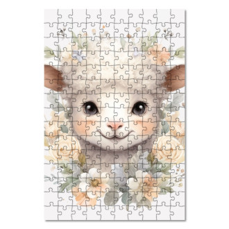 Drevené puzzle Mláďa ovečky v kvetoch