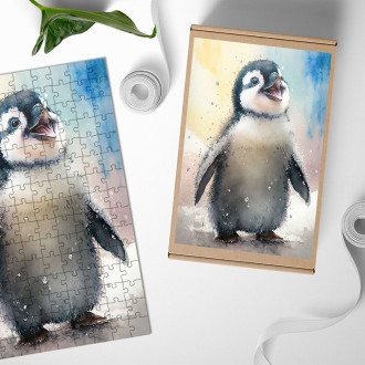 Drevené puzzle Akvarelový tučniak