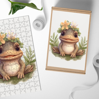 Drevené puzzle Mláďa žaby v kvetoch