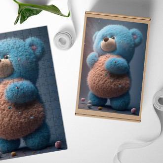 Drevené puzzle Animovaný modrý medveď