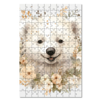Drevené puzzle Mláďa ľadového medveďa v kvetoch