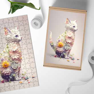 Drevené puzzle Kvetinová mačka