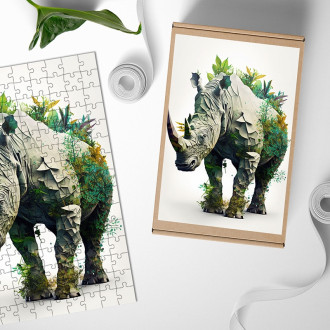 Drevené puzzle Prírodný nosorožec