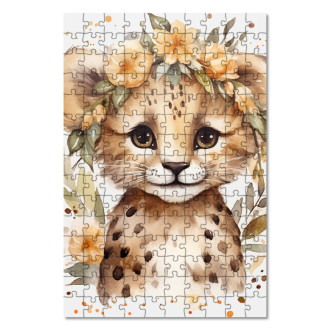 Drevené puzzle Mláďa leoparda v kvetoch