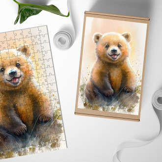 Drevené puzzle Akvarelový medveď