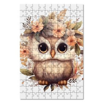Drevené puzzle Mláďa sovy v kvetoch